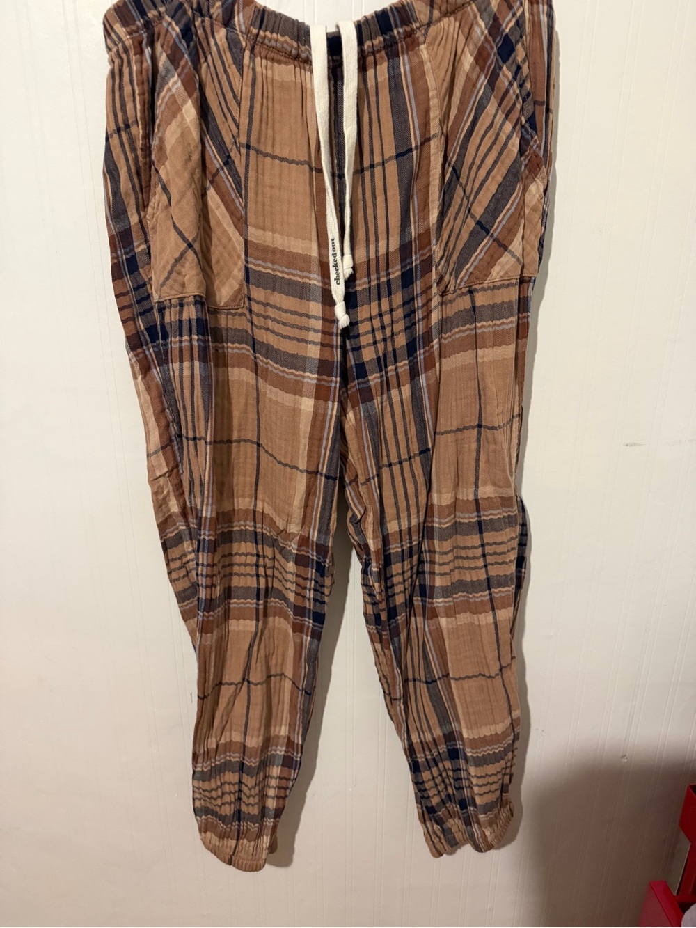 Women’s Plaid Drawstring Jogger Pants - Brown